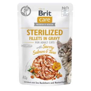 Корм вологий для стерилізованих котів Brit Care Cat Sterilized філе в соусі з лососем і тунцем, пауч, 85 г Корм вологий для стерилізованих котів Brit Care Cat Sterilized філе в соусі з лососем і тунцем, пауч, 85 г
