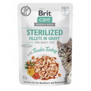 Корм вологий для стерилізованих котів Brit Care Cat Sterilized філе в соусі з індичкою, пауч, 85 г Корм вологий для стерилізованих котів Brit Care Cat Sterilized філе в соусі з індичкою, пауч, 85 г