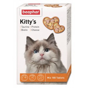 Beaphar Kitty's Mix вітамінізовані ласощі з таурином і біотином, сиром та протеїном 180 табл.