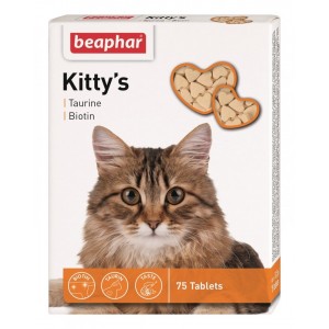 Beaphar Kitty's + Taurine + Biotine вітамінізовані ласощі з таурином і біотином для котів 75 табл.