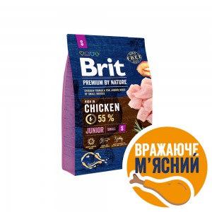 Brit Premium Junior S сухий корм для цуценят і молодих собак дрібних порід з куркою 3 кг