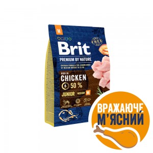 Brit Premium Junior M сухий корм для цуценят і молодих собак середніх порід з куркою 3 кг