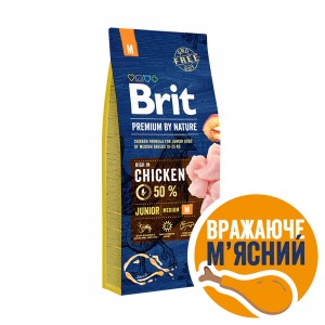Brit Premium Junior M сухий корм для цуценят і молодих собак середніх порід з куркою 15 кг