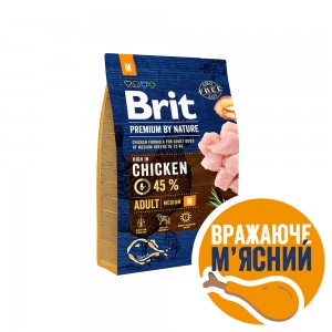 Brit Premium Adult M сухий корм для дорослих собак середніх порід з куркою 3 кг