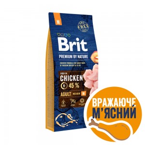 Brit Premium Adult M сухий корм для дорослих собак середніх порід з куркою 15 кг
