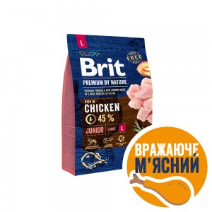 Brit Premium Junior L сухий корм для цуценят і молодих собак великих порід з куркою 3 кг