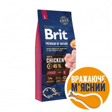 Brit Premium Junior L сухий корм для цуценят і молодих собак великих порід з куркою 15 кг