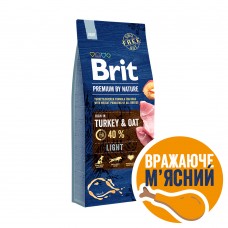 Brit Premium Light сухий корм для собак схильних до повноти з індичкою 15 кг