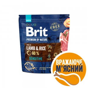 Brit Premium Lamb & Rice сухий корм гіпоалергенний для собак з чутливим травленням з ягням і рисом 1 кг