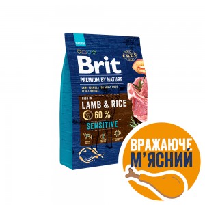 Brit Premium Lamb & Rice сухий корм гіпоалергенний для собак з чутливим травленням з ягням і рисом 3 кг
