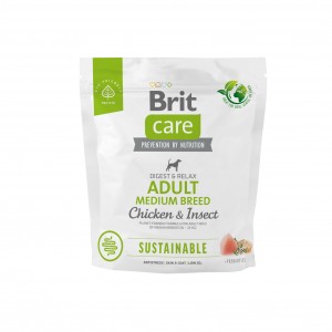 Корм для собак середніх порід Brit Care Dog Sustainable Adult Medium Breed з куркою та комахами, 1 кг
