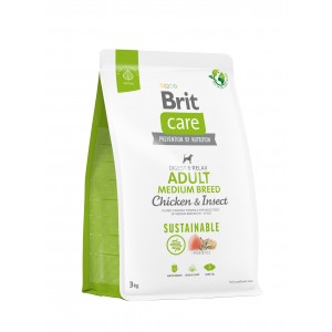 Корм для собак середніх порід Brit Care Dog Sustainable Adult Medium Breed з куркою та комахами, 3 кг