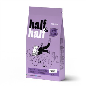 Корм сухий Half&Half для дорослих собак середніх порід із яловичиною 12 кг
