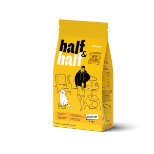 Корм сухий Half&Half для дорослих котів із яловичиною 2 кг Корм сухий Half&Half для дорослих котів із яловичиною 2 кг