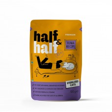Корм вологий Half&Half для стерилізованих котів, шматочки з тунцем у соусі у формі пауча, 100 г Корм вологий Half&Half для стерилізованих котів, шматочки з тунцем у соусі у формі пауча, 100 г