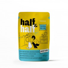 Корм вологий Half&Half для дорослих котів, шматочки з лососем у желе у формі пауча, 100 г Корм вологий Half&Half для дорослих котів, шматочки з лососем у желе у формі пауча, 100 г