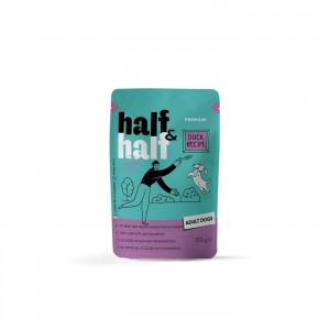 Вологий корм для дорослих собак Half&Half, Duck in Gravy for Adult Dogs, шматочки качки в соусі , 100 г