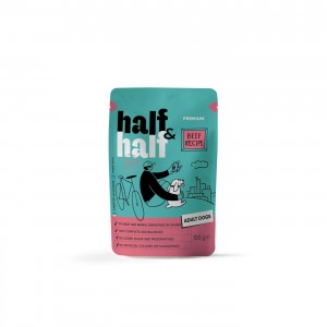Вологий корм для дорослих собак Half&Half, Beef in Gravy for Adult Dogs, шматочки яловичини в соусі, 100 г