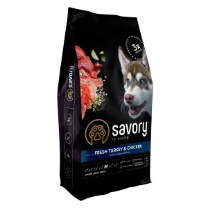 Сухий корм для цуценят великих порід Savory 12 кг (індичка та курка) Сухий корм для цуценят великих порід Savory 12 кг (індичка та курка)