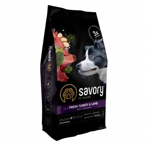 Сухий корм для собак середніх порід Savory 12 кг (індичка та ягня) Сухий корм для собак середніх порід Savory 12 кг (індичка та ягня)