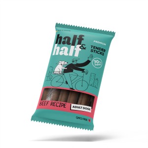 Ласощі для собак Half&Half у формі м'ясних паличок з яловичиною, 100 г Ласощі для собак Half&Half у формі м'ясних паличок з яловичиною, 100 г