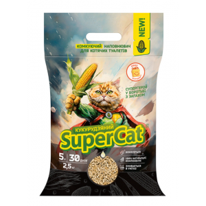 Кукурудзяний наповнювач SuperCat комкуючий для котячих туалетів, 2,5 кг (5 штук)