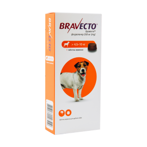 Bravecto таблетка від бліх и кліщів для собак та цуценят 4,5-10 кг, 250 мг Bravecto таблетка від бліх и кліщів для собак та цуценят 4,5-10 кг, 250 мг