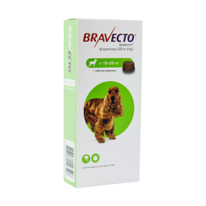 Bravecto таблетка від бліх и кліщів для собак та цуценят 10-20 кг, 500 мг Bravecto таблетка від бліх и кліщів для собак та цуценят 10-20 кг, 500 мг