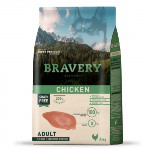 BRAVERY Chicken Adult Large/Medium сухий корм для дорослих собак середніх та великих порід, з куркою 4 кг