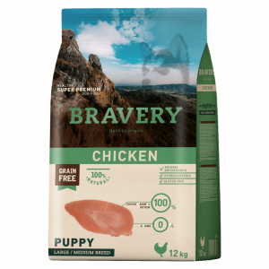 BRAVERY Chicken Puppy Large/Medium сухий корм для цуценят cередніх та великих порід, з куркою 12 кг