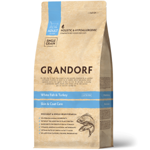 Grandorf CAT ADULT Skjn & Coat Care White Fish & Turkey сухий корм для котів з чутливою шкірою і шерстю 400 г