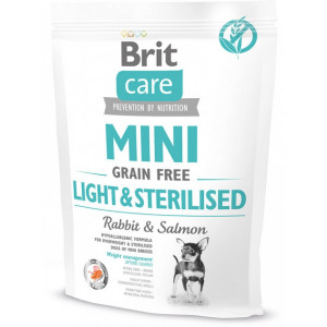Brit Care Mini Light & Sterilised сухий беззерновой гіпоалергенний корм для собак мініатюрних порід з надмірною вагою або стерилізованих собак з лососем і кроликом 0,4 кг