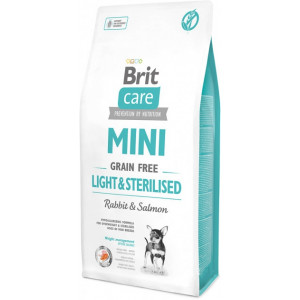 Brit Care Mini Light & Sterilised сухий беззерновой гіпоалергенний корм для собак мініатюрних порід з надмірною вагою або стерилізованих собак з лососем і кроликом 7 кг