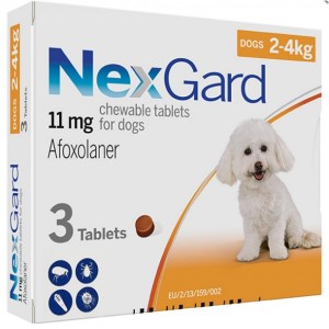Жувальні таблетки від бліх і кліщів для собак вагою 2-4кг NexGard НЕКСГАРД 11 мг 3 таблетки